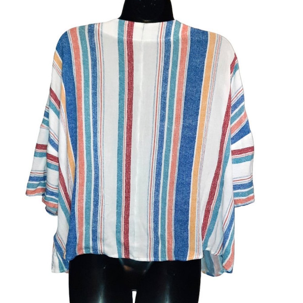 Absolutely Famous Women Plus Size 2X Striped Tie At Waist Button Up Blouse Top - Picture 5 of 6